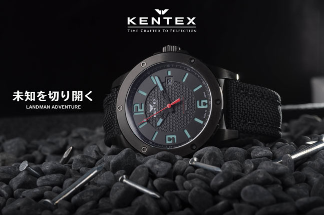ケンテックスkentex自動巻きオートマチック限定ブラックランドマン時計ウォッチ